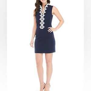 Jessica Howard Sleeveless navy blue and white Embroidered Neck Dress plus sz 24W